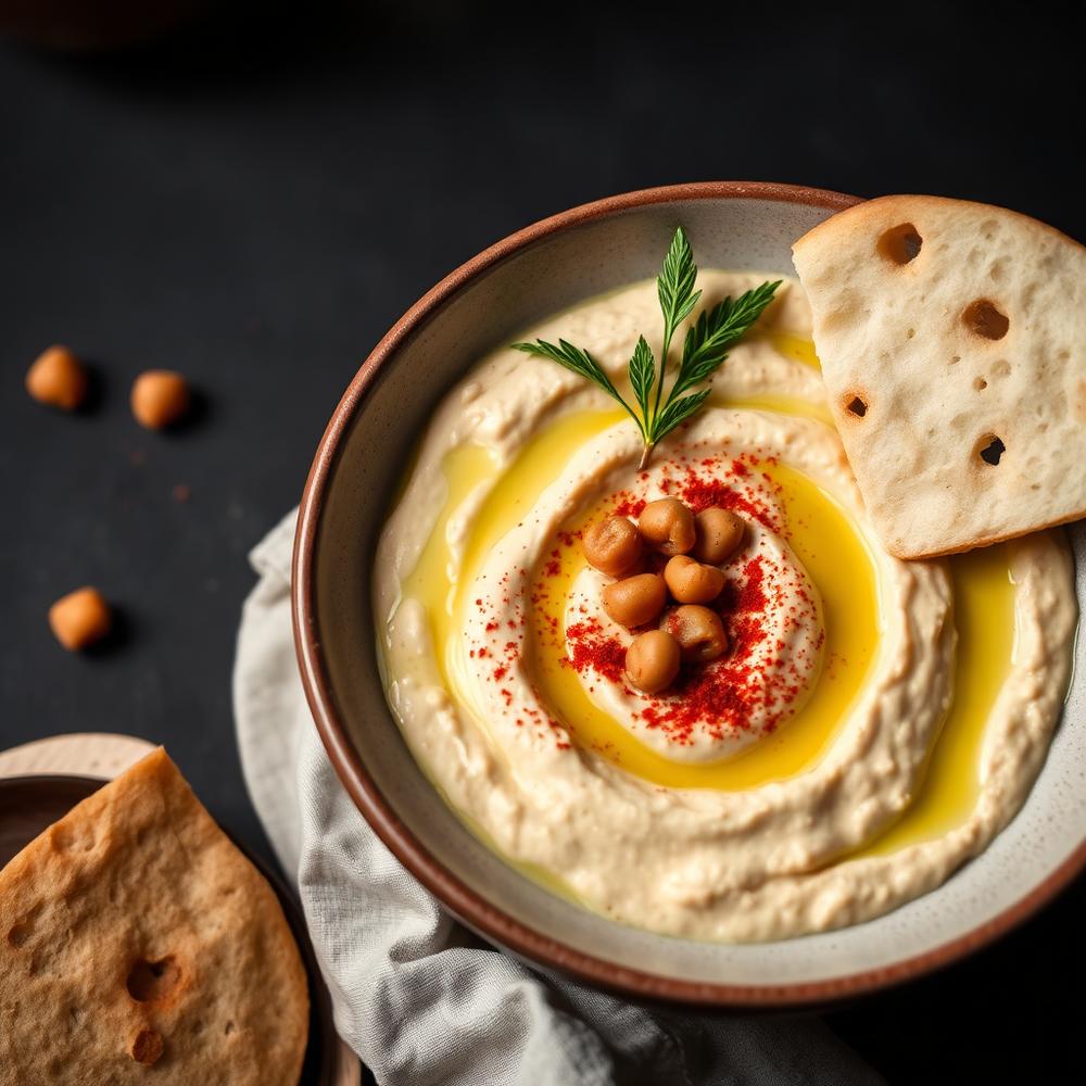 Fresh hummus with olive oil